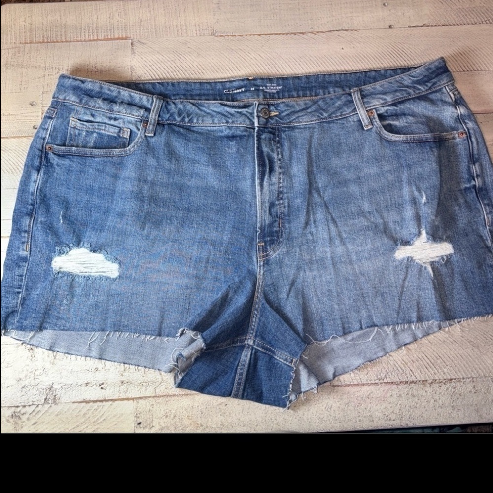 Old Navy Women's Size 26 Denim Shorts O.G. Straight Blue Regular Distressed - Picture 2 of 16